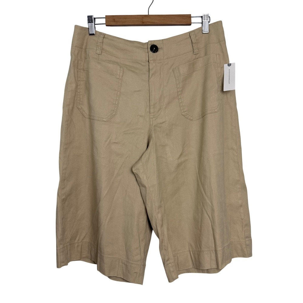 Maeve Anthropologie Colette Longline Shorts Tan Khaki Wide Leg Size 32 NEW